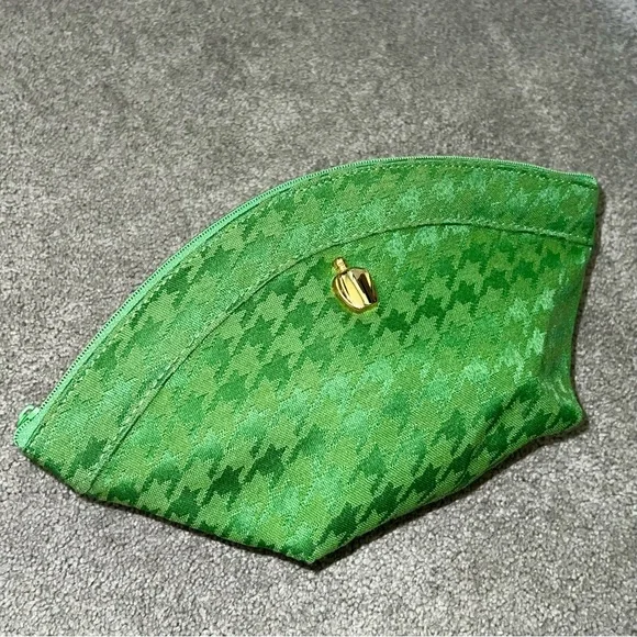 VTG Christian Dior 90’s Green Houndstooth Makeup Bag Cosmetic Case Pouch Clutch - Picture 4 of 10